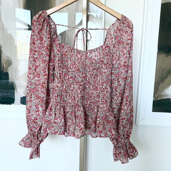 LUCY PARIS Women's Floral Long Sleeve Smocked Blouse Size M Multicolor Spring - Picture 1 of 12